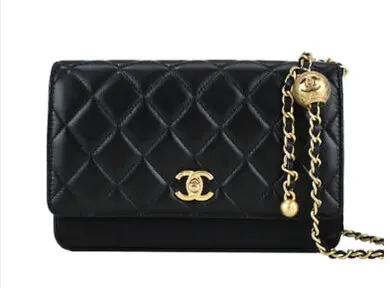 CHANEL 香奈兒 經典LOGO 菱格粒紋小羊皮金球WOC手拿/斜背包(-CHANEL 