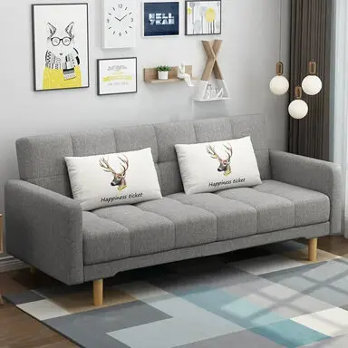 簡約方豆腐三段調整亞麻沙發床/三色可選-沙發