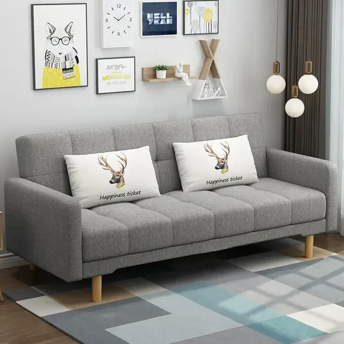 簡約方豆腐三段調整亞麻沙發床/三色可選