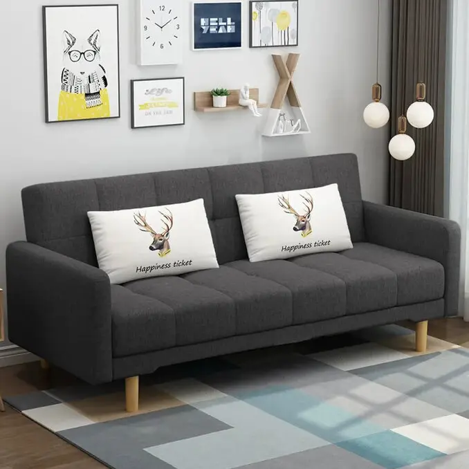 簡約方豆腐三段調整亞麻沙發床/三色可選