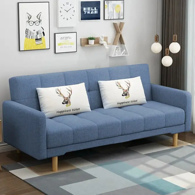 簡約方豆腐三段調整亞麻沙發床/三色可選