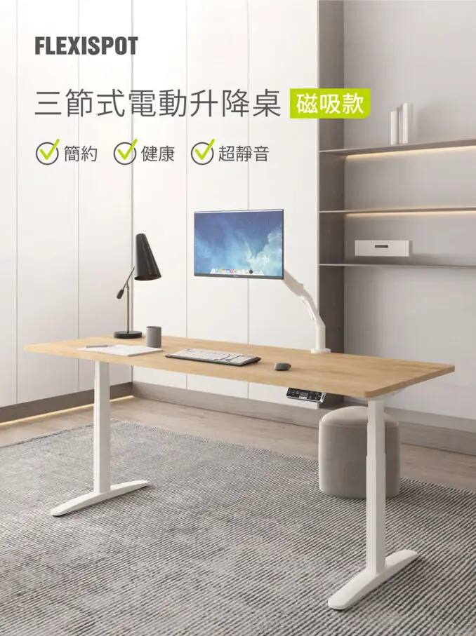 Flexispot【升級款】三節式磁吸式 電動升降桌 140*70桌組*自行安裝*