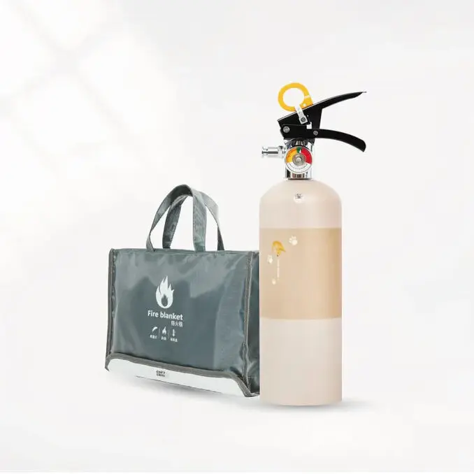正德防火台製鋰電池玻纖防火毯+台製家用強化液滅火器1L