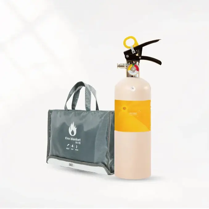 正德防火台製鋰電池玻纖防火毯+台製家用強化液滅火器1L