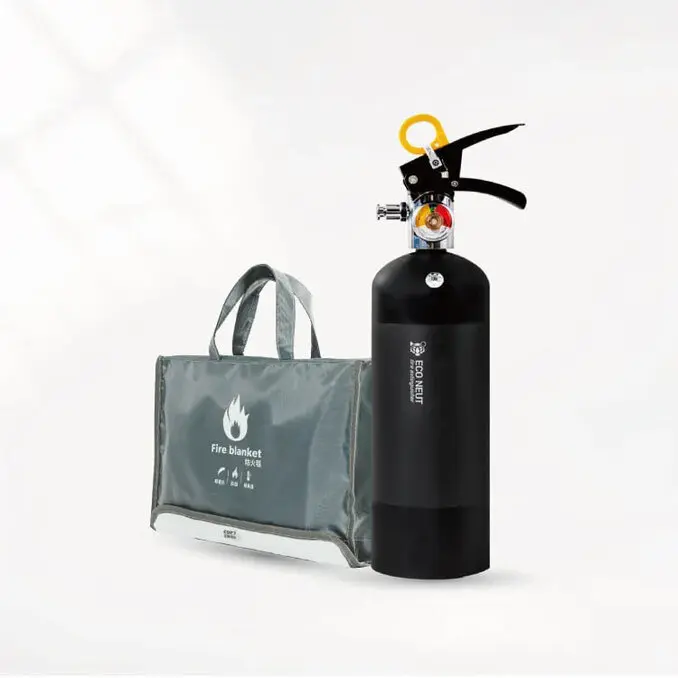 正德防火台製鋰電池玻纖防火毯+台製家用強化液滅火器1L