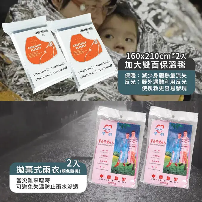 22合1完全款 防災包 地震包 急救包 緊急救難包避難包 (戶外淨水過濾器 護目鏡 救生繩 防災收音機)