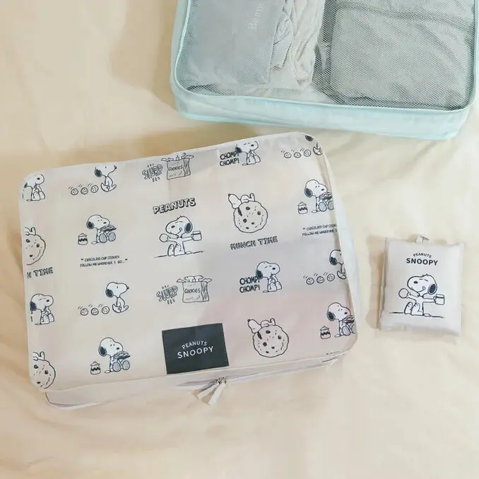 SNOOPY 史努比Peanuts史努比可折旅行收納包 L Size 點心時刻-Snoopy摺疊行李收納袋 出國必備衣物收納袋