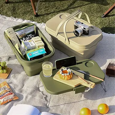 QHL 酷奇戶外露營可折疊手提收納野餐籃-收納野餐籃