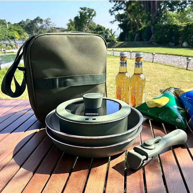 SADOMAIN 仙德曼露營鍋具組-24cm不沾鍋系列-黑色-1組 (附收納袋)