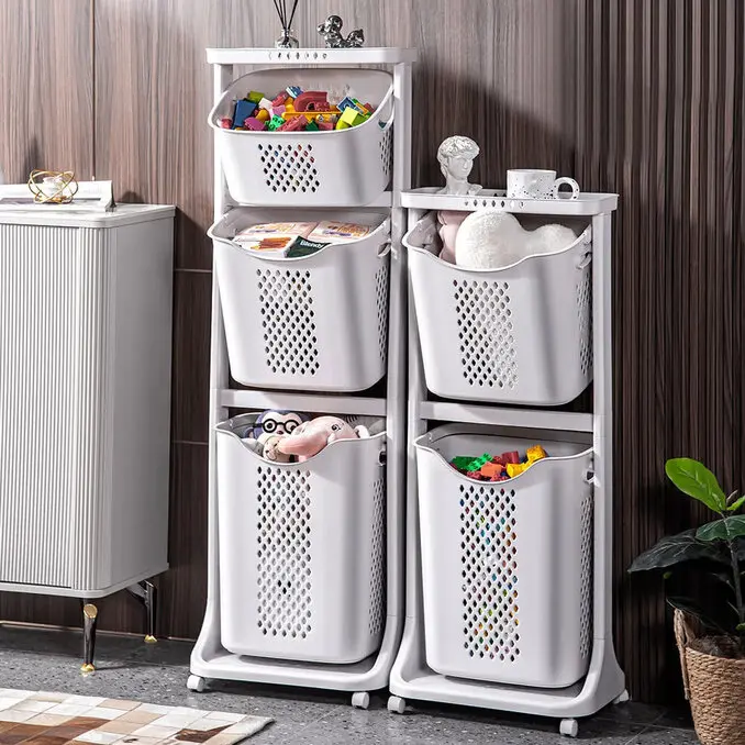 Mr.Box特大款-無印風雙向三層髒衣分類收納籃-附輪(特大籃+大籃+小籃)