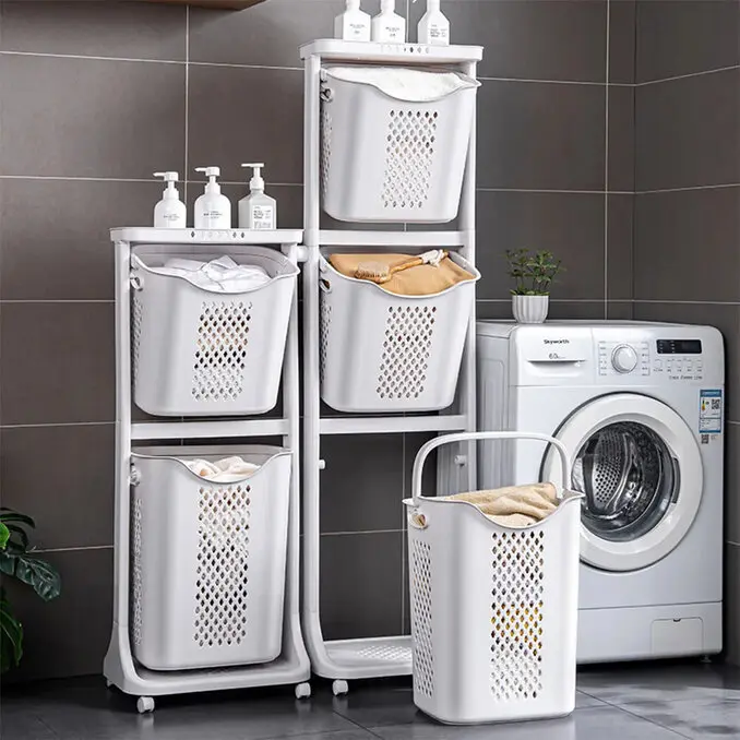 Mr.Box特大款-無印風雙向三層髒衣分類收納籃-附輪(特大籃+大籃+小籃)