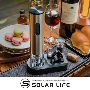 索樂生活Solar Life 304不鏽鋼電動紅酒開瓶器+割箔刀+真空保鮮塞+倒酒器+收納座.電動開瓶器 自動開瓶器 紅酒開瓶 紅酒真空塞 倒酒器-倒酒器